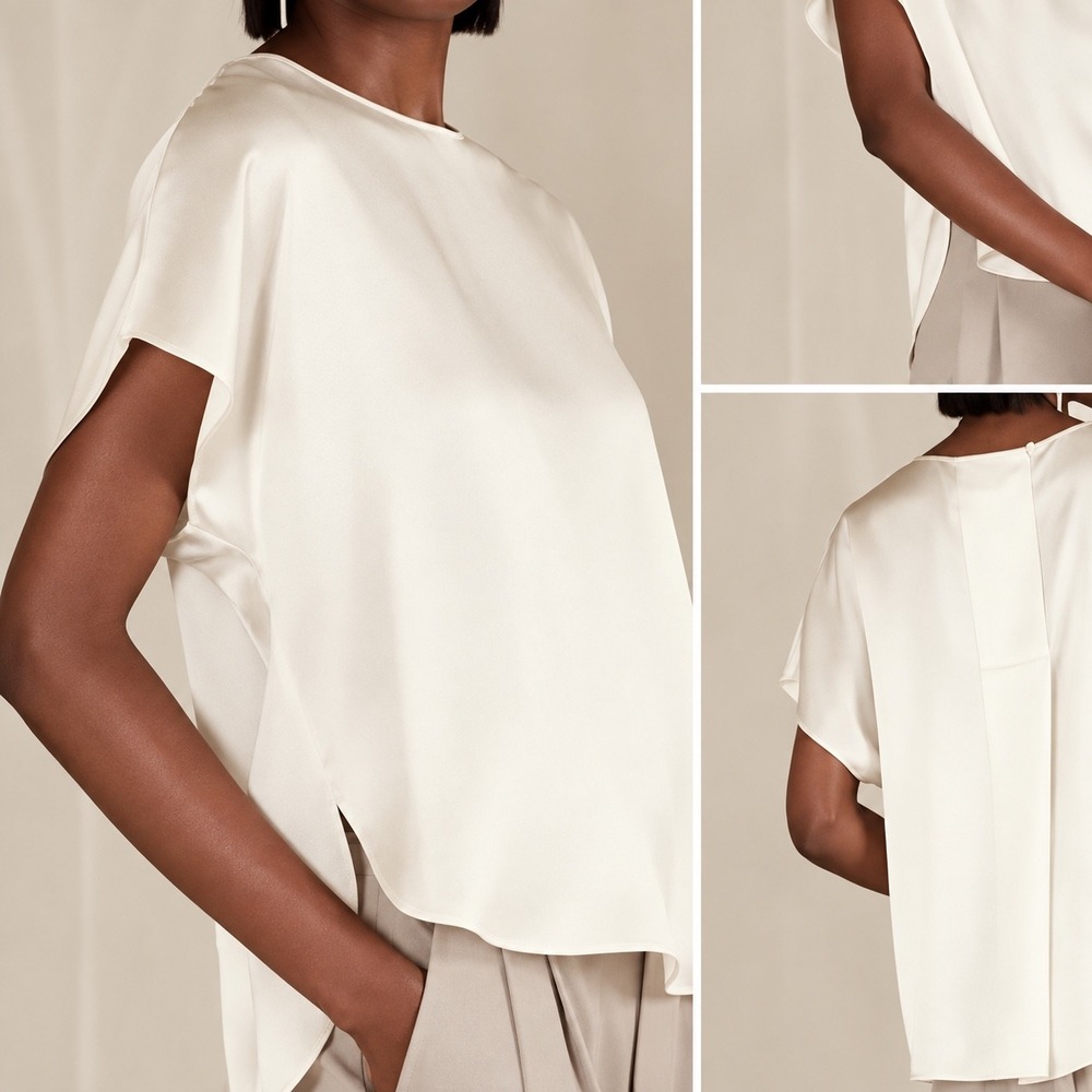 Banana Republic Bliss 100% Silk Dolman Top Off White XS Lagenlook Old Money